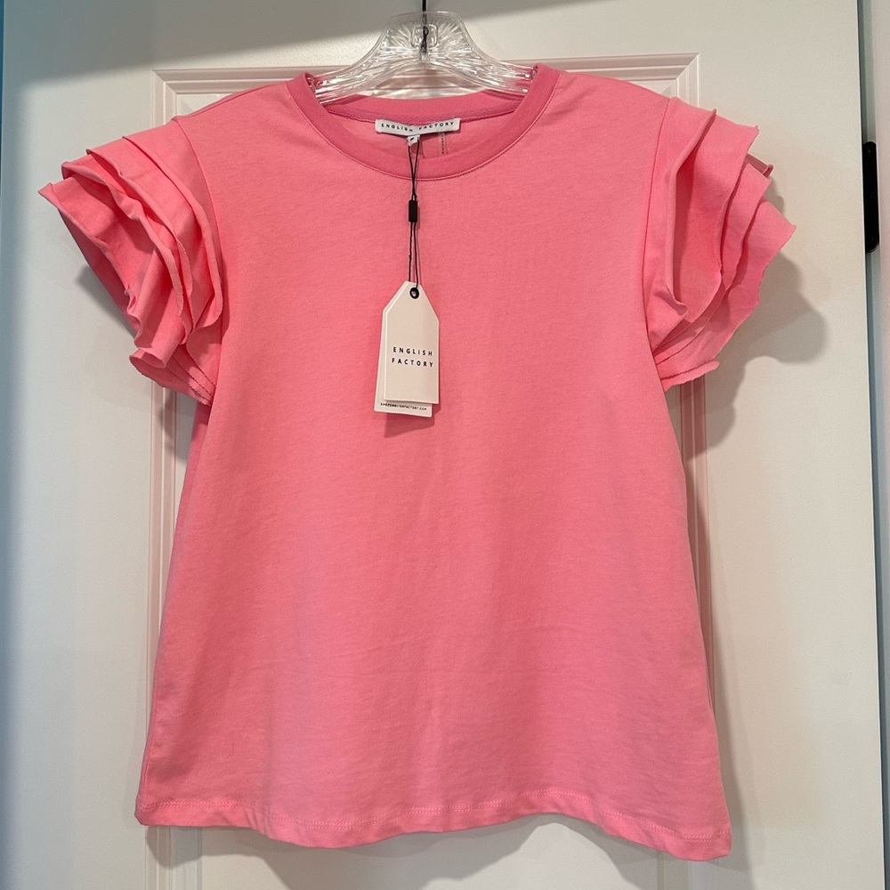 English Factory Ruffle Shoulder T Shirt